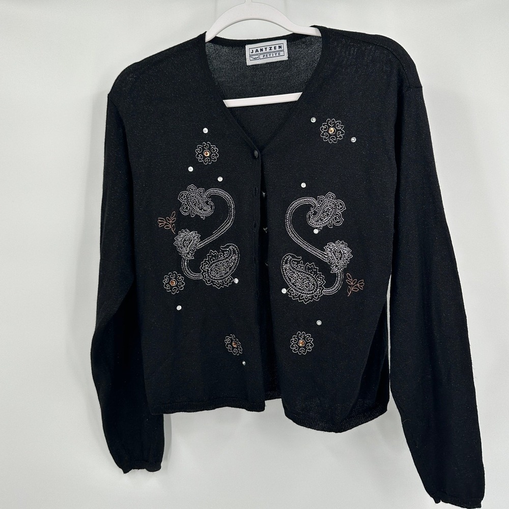 Jantzen Womens Vintage Paisley Cardigan Sweater Size MP Artsy Eclectic Indie